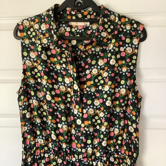 Tory Burch Ryder Black Floral Print Silk Sleeveless Shirtdress Elastic Waist Sz8 - Picture 3 of 8